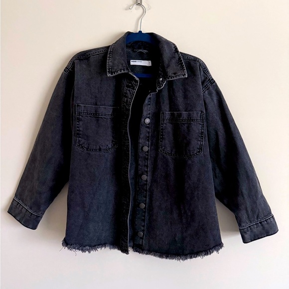 Garage Black Denim Jacket with Raw Hem - Size S - Picture 1 of 7